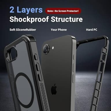 jaroco Magnetic for iPhone 16e Case, [Compatible with MagSafe][Military Grade Drop Protection][Heavy Duty Protection][Non-Slip][Shockproof] 2-Layer Durable Bumper Phone Case 6.1''-Black - Image 2