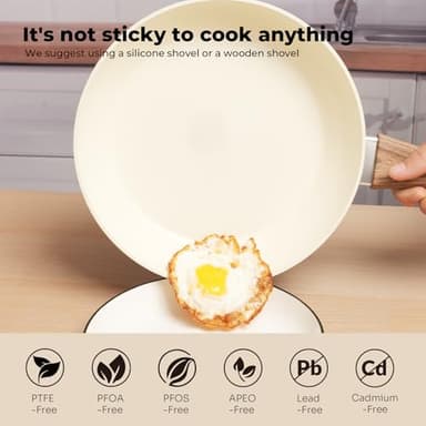 ZHANG XIAO QUAN SINCE 1628 Pots and Pans Sets Non Stick, PTFE/PFAS/PFOA Free Pots and Pans, 10Pcs Aluminium Non Toxic Cookware Set, Cream White Pots and Pans Set - Image 6