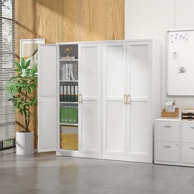 SteeLoong Kitchen Pantry Cabinet,71”White Metal Pantry Storage Cabinet with Doors and 4 Adjustable Shelves,Kitchen Cabinet with 2 Gold Handles,Tall Cabinet for Livingroom,Pantry, Bathroom,Kitchen - Image 2