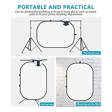 Neewer 5x7ft/1.5x2m Chromakey Foldable Backdrop with Stand 8.5ft/2.6m, 2-in-1 Reversible Black White Green Background Panel for Photography Studio, Live Streaming, Video Calls, Games - Image 4