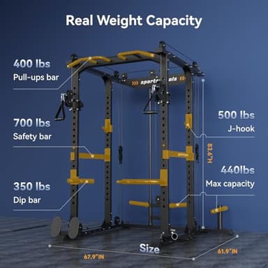 Sportsroyals Power Cage,1600lbs Multi-Function Power Rack with Adjustable Cable Crossover System and More Training Attachment, Weight Cage for Home Gym with Multi-Weight Combination Barbell Plates - Image 4
