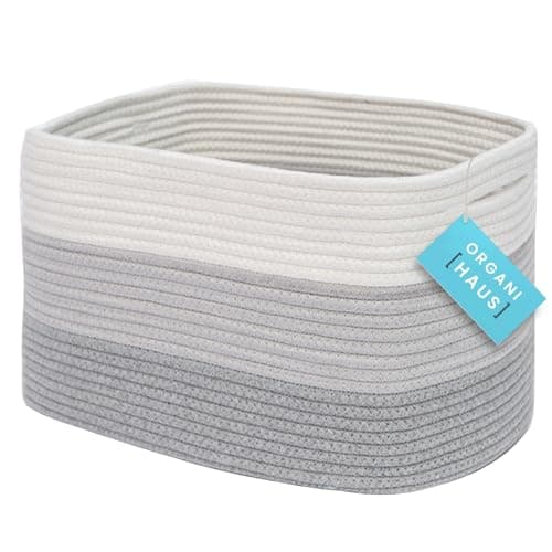 OrganiHaus Cotton Rope Storage Basket for Closet | Towel Basket for Bathroom | Woven Basket for Storage | Woven Baskets for Organizing | Soft Basket | Decorative Cotton Rope Basket for Storage - Gray - Image 1