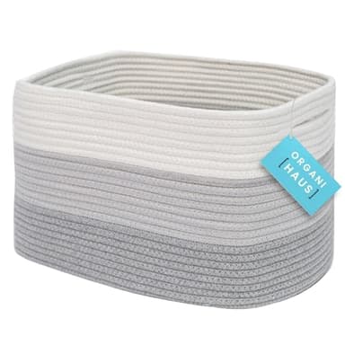 OrganiHaus Cotton Rope Storage Basket for Closet | Towel Basket for Bathroom | Woven Basket for Storage | Woven Baskets for Organizing | Soft Basket | Decorative Cotton Rope Basket for Storage - Gray - Image 1