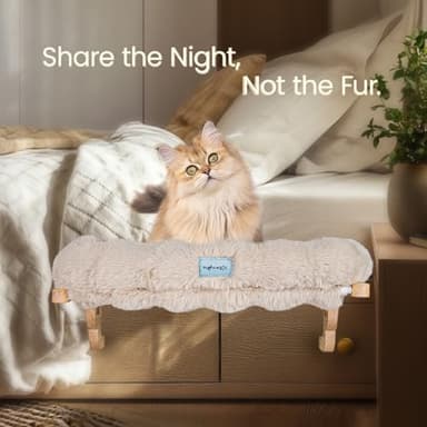 2-in-1 Cat Window Perch for Cats Inside, Fluffy Cushion Bed, Wooden Cat Window Seat, Suction Cups & Two Hooks, Fits Windowsills or Large Windows 24'' Wide and Above, for Large Cats or Kittens (Beige) - Image 2