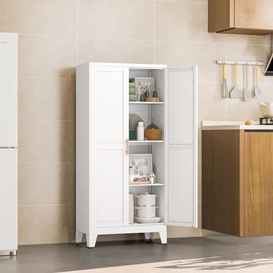 RISTERN White Metal Storage Cabinet, 48" Steel Cabinets for Home Office, Kitchen Pantry Storage Cabinet with Doors and 3 Adjustable Shelves, for Office, Home, Garage, School - Image 9