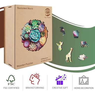 Mys Aurora Puzzles for Adults 1000 Pieces, Mandala Succulent Plants Wooden Puzzles Unique Shaped Jigsaw Challenging Puzzle Gift for Family Game 23.4'' x 22.6'' - Image 6