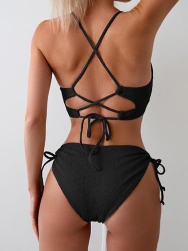 B2prity Women's Sexy Bikini Set Color Block Lace Up 2 Piece Bathing Suit Tie Side Swimsuit - Image 4