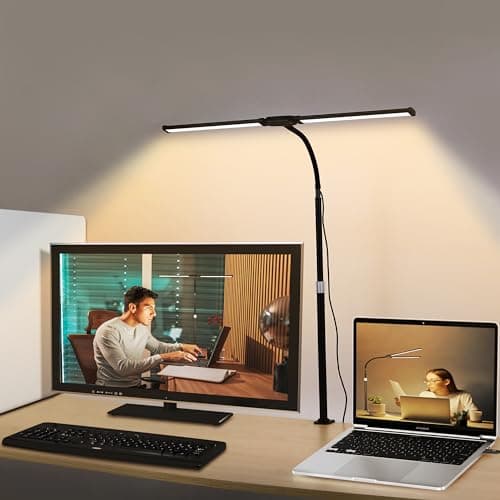 LED Desk Lamp for Office, Eye-Caring Desk Light with 3 Color Modes 10 Brightness, Adjustable Flexible Gooseneck and Retractable pole, 18W DC12V Desk Lamp with Clamp for Reading, Study, Workbench - Image 1