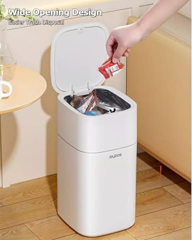 O-MART Bathroom Trash Can with Lid, 1.9 Gallon Small Garbage Can with Press Top Lid, Plastic Wastebasket for Toilet, Office, Bedroom, Living Room, Kitchen, White, 10 Rolls of Bags Included - Image 5