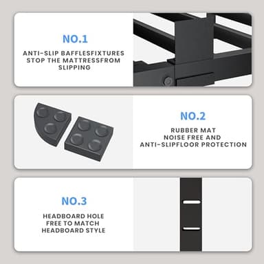 VIPSHOW 12 Inch Queen Bed Frame, 3500Lbs Heavy Duty Metal Platform with Round Corner Legs Mattress Slide Stopper, Steel Slat Support No Box Spring Needed, Noise Free, Non-Slip, Easy Assembly - Image 5