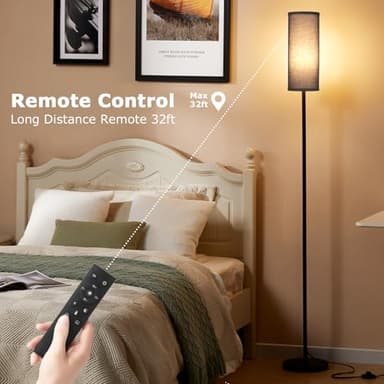 Ambimall 64'' Floor Lamps for Living Room with Remote Control and Stepless Dimmable Colors Temperature & Brightness, 9W Bulb Included(Black Lampshade & Black Pole) - Image 5