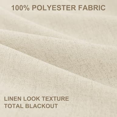 100% Blackout Shield Linen Blackout Curtains for Bedroom 84 Inches Long, Back Tab/Rod Pocket Living Room Drapes, Thermal Insulated Blackout Curtains 2 Panels Set, 50" W x 84" L, Light Cream - Image 8