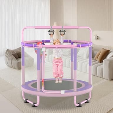 LANGXUN 60" Trampoline for Kids, 5ft Toddler Mini 6-in-1 Trampoline Indoor Outdoor with Swing, Basketball Hoop, Dart Board, Gymnastics Bar, Rings, Christmas Toys Birthday Gifts for Girls Boys Age 1-8 - Image 7