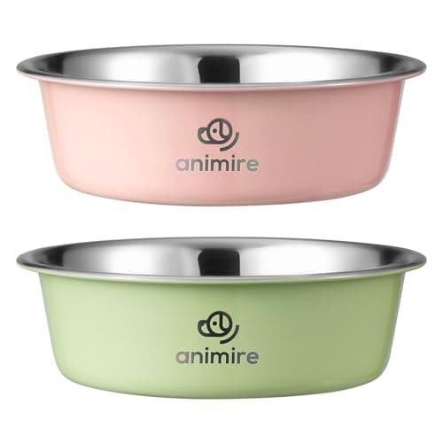Stainless Steel Metal Dog Bowl Set of 2, Animire Nonslip Dog Water and Food Bowl, Easy to Clean, Each Holds 3.8 Cup - Image 1
