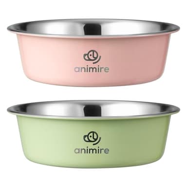 Stainless Steel Metal Dog Bowl Set of 2, Animire Nonslip Dog Water and Food Bowl, Easy to Clean, Each Holds 3.8 Cup - Image 1
