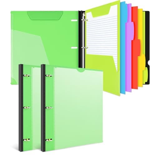 INFUN All-in-one Telescoping Binder Notebook - 2PCS，Refillable 3 Ring Notebook Binder with 1 Plastic Movable Pocket Folder,5 Plastic Subject dividers and Graph Paper and College Ruled Paper - Green - Image 1