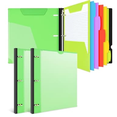 INFUN All-in-one Telescoping Binder Notebook - 2PCS，Refillable 3 Ring Notebook Binder with 1 Plastic Movable Pocket Folder,5 Plastic Subject dividers and Graph Paper and College Ruled Paper - Green - Image 1