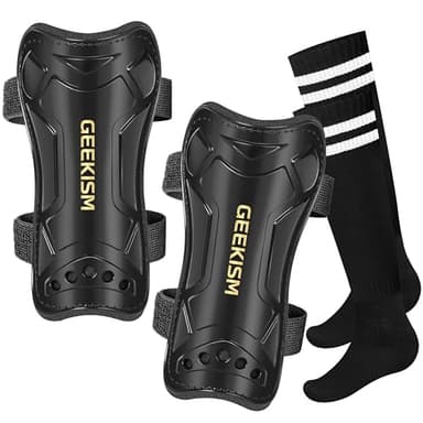 Soccer Shin Guards for Youth Kids Toddler, Upgraded Double Straps & Thicker, More Stable Protected Soccer Equipment - Football Gear for 3-5-7 4-6-8-10-12-14 Years Old Child Teens Boys Girls (Black, M) - Image 1