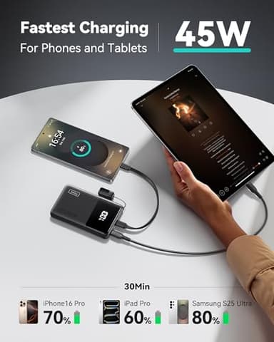 INIU Portable Charger, Slimmest 10000mAh 45W PD Fast Charging Power Bank, USB C in&Out Mini Battery Pack, Travel Essential Phone Powerbank for iPhone 17 16 15 Air Samsung S25 S24 Google Pixel iPad etc - Image 2
