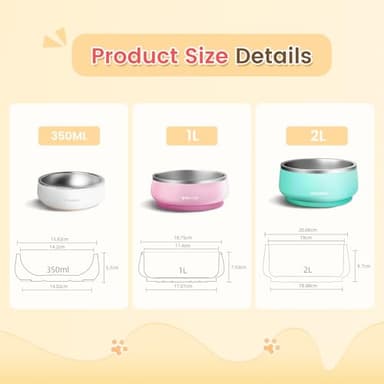 Pawaii Small Dog Bowls, 12 oz. Food Water Bowl Designed for Puppies and Cats with Non-Slip Rubber Base, Upgraded Metal Insulated, Double Stainless Steel Bowls - Image 6