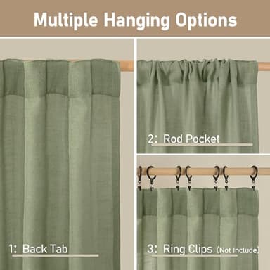 LAMIT Sage Green 72 inch Linen Curtains for Living Room 2 Panels, Linen Textured Light Filtering Semi Sheer Back Tab and Rod Pocket Window Curtain Panels for Bedroom/Farmhouse, 52 x 72 Inch - Image 5