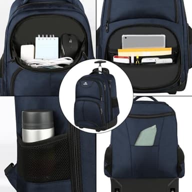 MATEIN Backpack with Wheels, Travel-friendly Rolling Laptop Backpack for Men Women, Freewheel Carry on Luggage Business bag, Compact College Trolley Suitcase Computer Bag fit 17 inch Notebook, Blue - Image 4