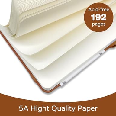 LEAGIM Blank Journal Notebook, A5, 192 Pages 100 GSM Thick Sketch Book for Women Men, Hardcover Leather Unlined Journaling for Work, Notebooks for Writing, 5.8 inches x 8.5 inches (Brown) - Image 2