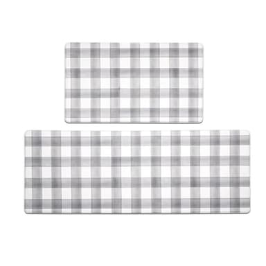 FRESHMINT Modern Farmhouse Plaid 2 Piece Set Kitchen Mats for Floor Anti Fatigue Waterproof & Non-Skid Kitchen Rugs Cushioned Kitchen Mat for Standing Washable Comfort Desk Kitchen Runners - Image 1