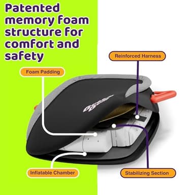 BubbleBum Inflatable Booster Car Seat – Foldable, Lightweight, Backless Travel Booster Seat for Kids, Portable Carseat for Toddler, Fits 3 Across, Compact for Uber - Ages 4-11 Year Old, - Black - Image 3