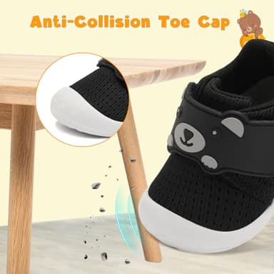 FEETCITY Infant Shoes Boys Girls Wide Baby Walking Shoes Newborn Crib Shoe Baby Slip On Shoe Breathable Toddler Sneakers Bear 6-12 Months Black - Image 5
