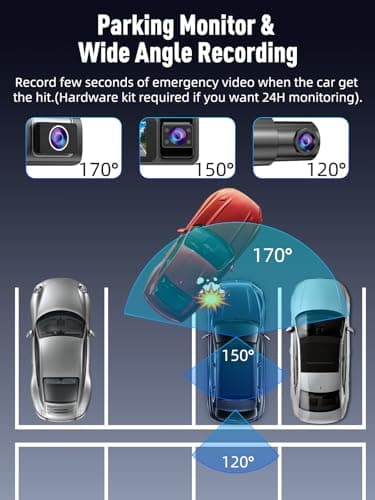 3 Channel 5G WiFi Dash Cam, 4K+1080P+1080P Dash Cam Front and Rear Inside with 64GB Card, 3.16” IPS Screen, G-Sensor, Loop Recording, Parking Monitor, 170° Wide Angle, IR Night Vision, WDR, Silver - Image 6