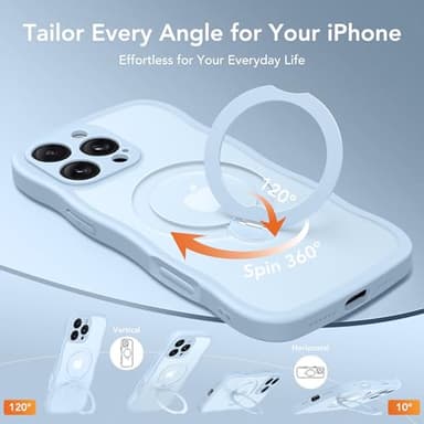 for iPhone 16 Pro Max Case for Women,[Compatible with Magsafe][360° Spin Magnetic Stand][Cute Wave Edge][Military-Grade Protection]Translucent Matte Phone Case for iPhone 16 ProMax, Baby Blue - Image 3