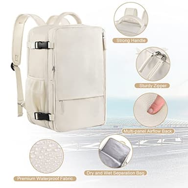 Sinaliy Travel Backpack for Women, Expandable 40L Carry on Flight Approved Backpack, 17 Inch Laptop Waterproof Travel Bag for College, Travel, Work, Beige - Image 5