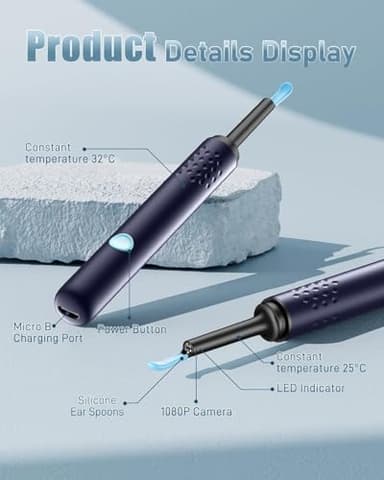 Ear Wax Removal Tool Camera - Ear Cleaner with Camera,1080P Otoscope, Ear Cleaning Tool with 4 Ear Spoon, Ear Camera for iPhone & Android Phones - Blue - Image 5