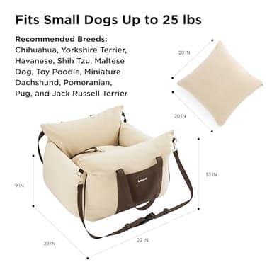Lesure Small Dog Car Seat for Small Dogs - Dog Booster Seat for Car with Waterproof Bottom, Clip-On Safety Leash and Thickened Memory Foam Filling, Pet Carseat Puppy Travel Carrier Bed, Beige - Image 6