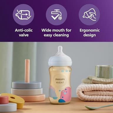 Philips Avent PPSU Natural Baby Bottles with Medium Flow Nipples (Flow 3), 9oz, with Decoration, 2-Pack, SCY943/02 - Image 7