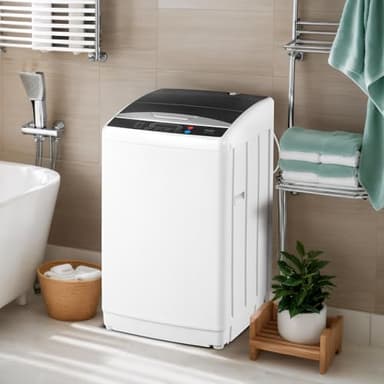 ROVSUN 25LBS Portable Washing Machine, Full-Automatic Electric Laundry Machine with Stainless Steel Drum, Compact Washer and Spin Dryer Combo with Drain Pump for Home, Apartment, Light Grey - Image 9