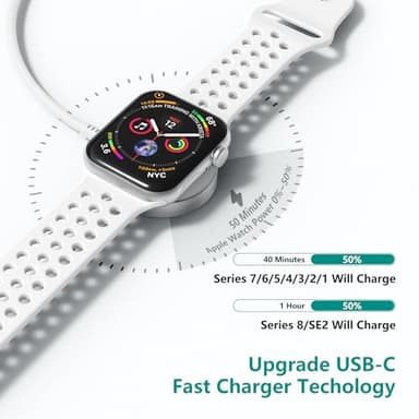 2Pack for Apple Watch Charger Cable, Magnetic Fast Charger to USB-C Cable 6FT(2m), Wireless Fast iWatch Charger Portable Compatible with iWatch Ultra/Series 9/8/7/6/SE/SE2/5/4/3/2/1-White - Image 3