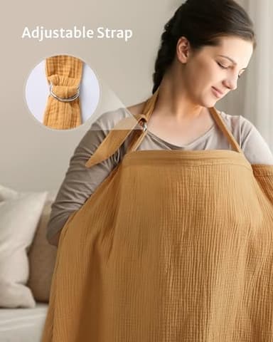 Blissful Diary Muslin Nursing Cover for Breastfeeding, Breathable Breastfeeding Cover up with Arch Neckline for Women, Nursing Apron (Retro Yellow) - Image 5