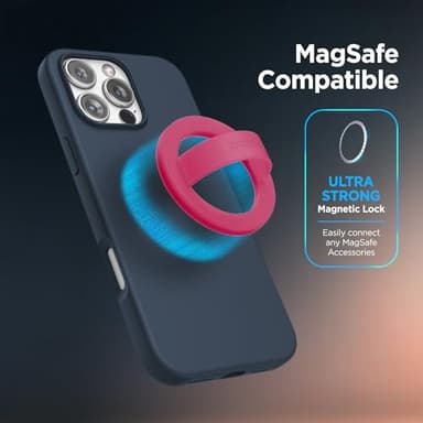 Encased Magnetic Phone Grip Holder (Compatible with MagSafe) Thin Silicone Finger Loop Ring for iPhone (Dark Pink) - Image 2
