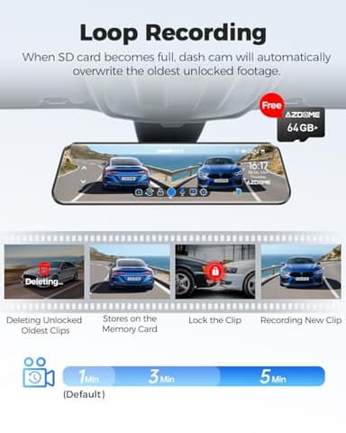 AZDOME PG17 12" 4K Mirror Dash Cam Front and Rear, Wi-Fi 6 Rear View Mirror Camera with 64GB Card, Voice Control Dash Camera for Car, Rearview Mirror Camera with GPS Night Vision Parking Assistance - Image 7