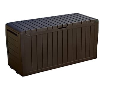 Keter Marvel Plus 71 Gallon Resin Outdoor Storage Box for Patio Furniture Cushions, Throw Pillows, Garden Tools and Pool Floats, Brown - Image 1
