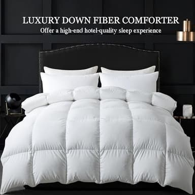 ELNIDO QUEEN® Feather Comforter Queen Size, Filled with Feather and Downfiber, All Season White Luxury Hotel Fluffy Bed Comforter, Ultra Soft 100% Cotton Duvet Insert, 90x90 Inch - Image 4