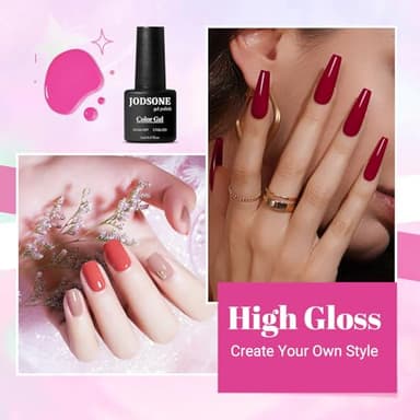 JODSONE 23 PCS Glitter Gel Polish with Soak off Base Coat Matte and Glossy Top Coat Glitter Red Pink Color High Shine and Fashion Gel Nail Polish Kit - Image 4