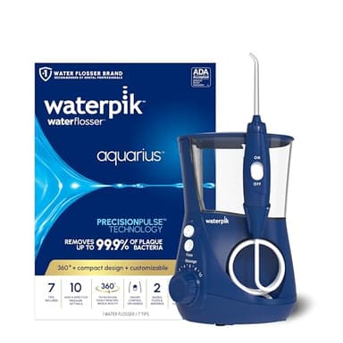 Waterpik Aquarius Water Flosser For Teeth Cleaning, Gums, Braces, Dental Care, Electric Power With 10 Settings, 7 Tips For Multiple Users And Needs, ADA Accepted, Blue WP-663, Packaging May Vary - Image 1