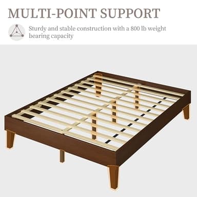 Yaheetech Queen Bed Frame Natural Solid Wood Platform Bed with Wooden Slats Support, 12-inch Underbed Space for Storage, Noise-Free Design, Easy Assembly, Dark Walnut Finish - Image 5