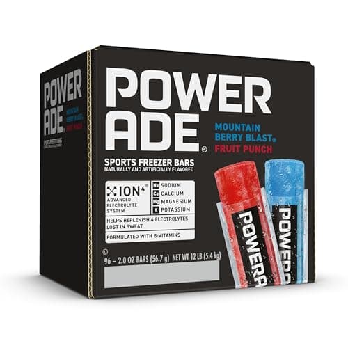 POWERADE Sports Freezer Bars 2 oz, Refreshing Ice Pops with Electrolytes B Vitamins – Naturally Flavored with other Natural Flavors, Mountain Berry Blast and Fruit Punch, 96 Total Freezer Bars - Image 1