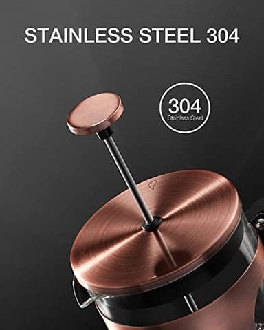 BAYKA 21 Ounce 0.6 Liter French Press Coffee Tea Maker Small, Heat Resistant Thickened Borosilicate Glass Stainless Steel Single Serve Brewer, Cold Brew Percolators, Cafetera Teapot, Copper - Image 5