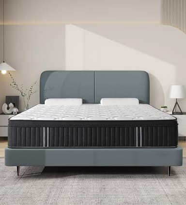 Huyamy Queen Mattresses,14 Inch Queen Size Mattresses in a Box,Memory Foam Hybrid White & Black Mattress with Provide Support and Improve Sleep,Pressure Relief,Medium Firm - Image 2
