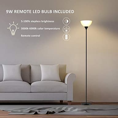 PESRAE Floor Lamp, Remote Control with Stpeless Color Temperatures and Brightness, Torchiere lamp for Bedroom, Living Room, Bulb Included (Matte Black) - Image 3